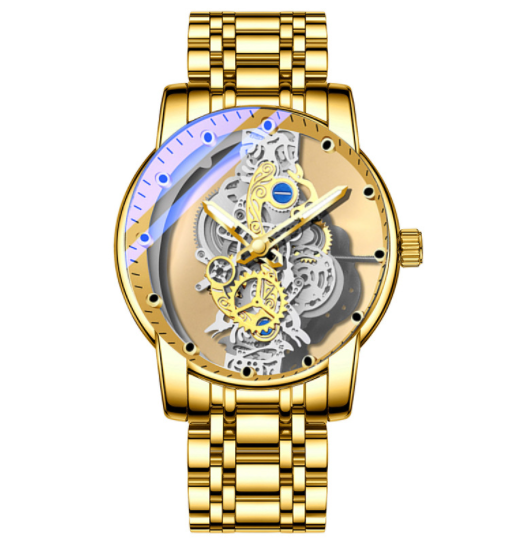 Men Watch Skeleton Automatic Quartz Watch Gold Skeleton