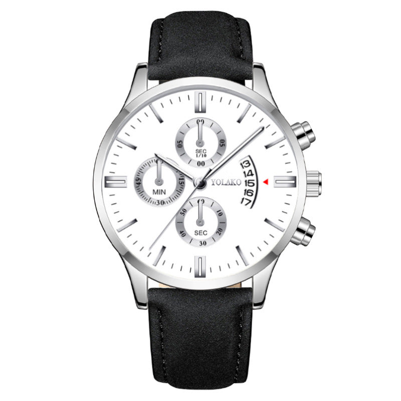 Fashion Three-eye Six-hand Men's Belt Quartz Watch