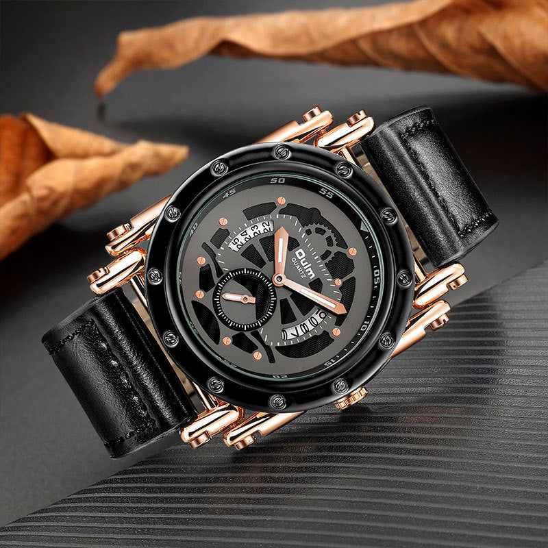 Mens Big Watches OULM Brand Leather Date Quartz Wrist Watch