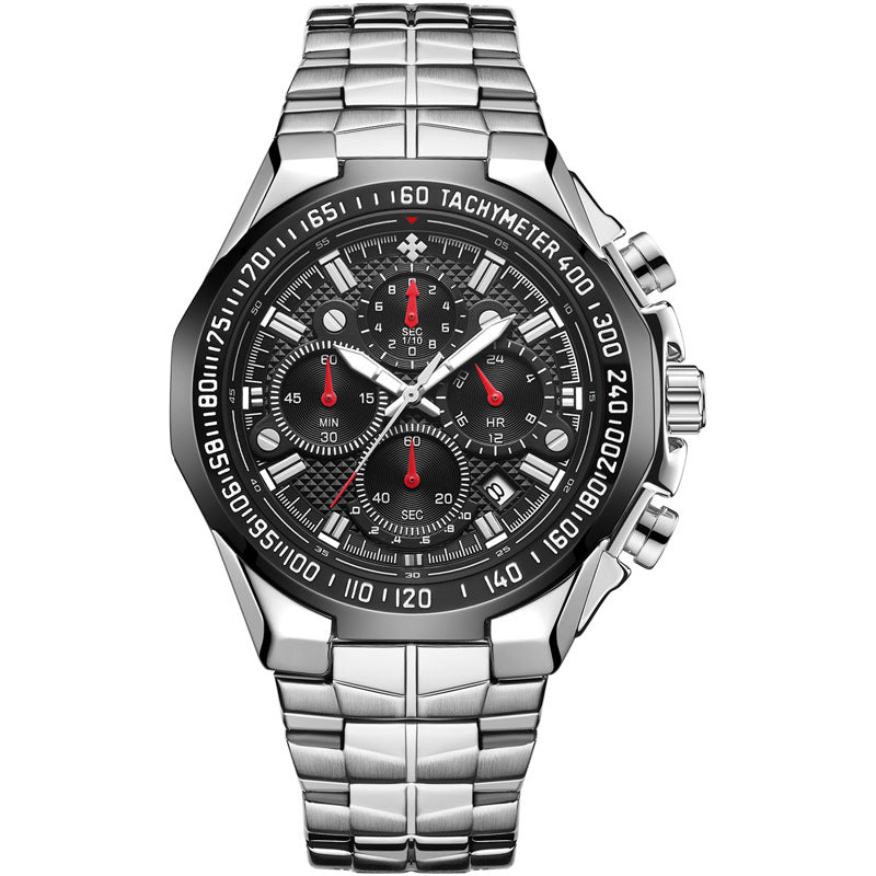 Seven-hand steel band quartz waterproof watch