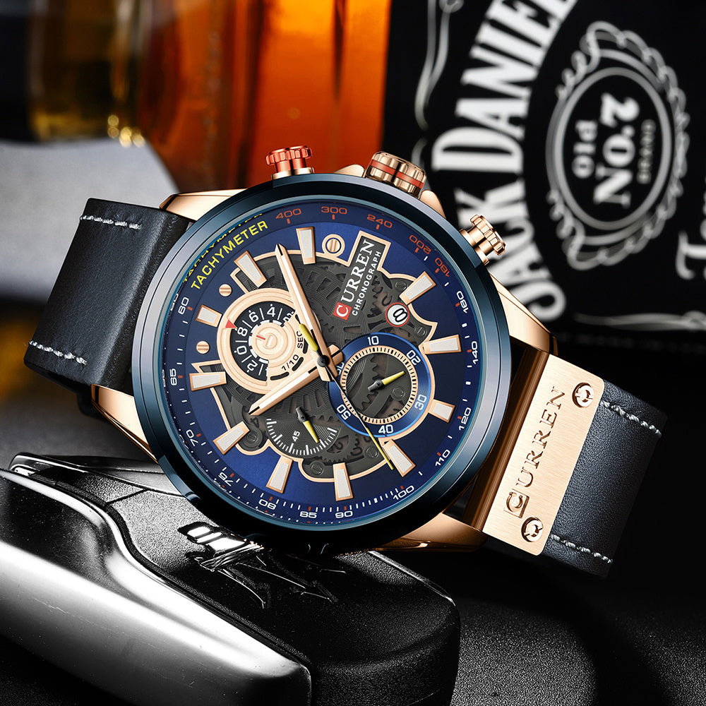 Waterproof Quartz Multifunctional Men's Calendar Belt Watch