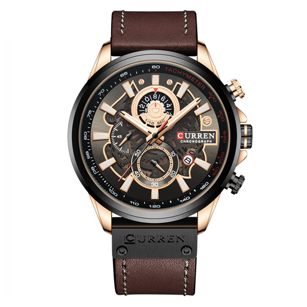 Waterproof Quartz Multifunctional Men's Calendar Belt Watch
