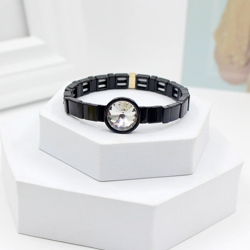 Enamel Bracelet Crystal Stone Elastic Cord Watch