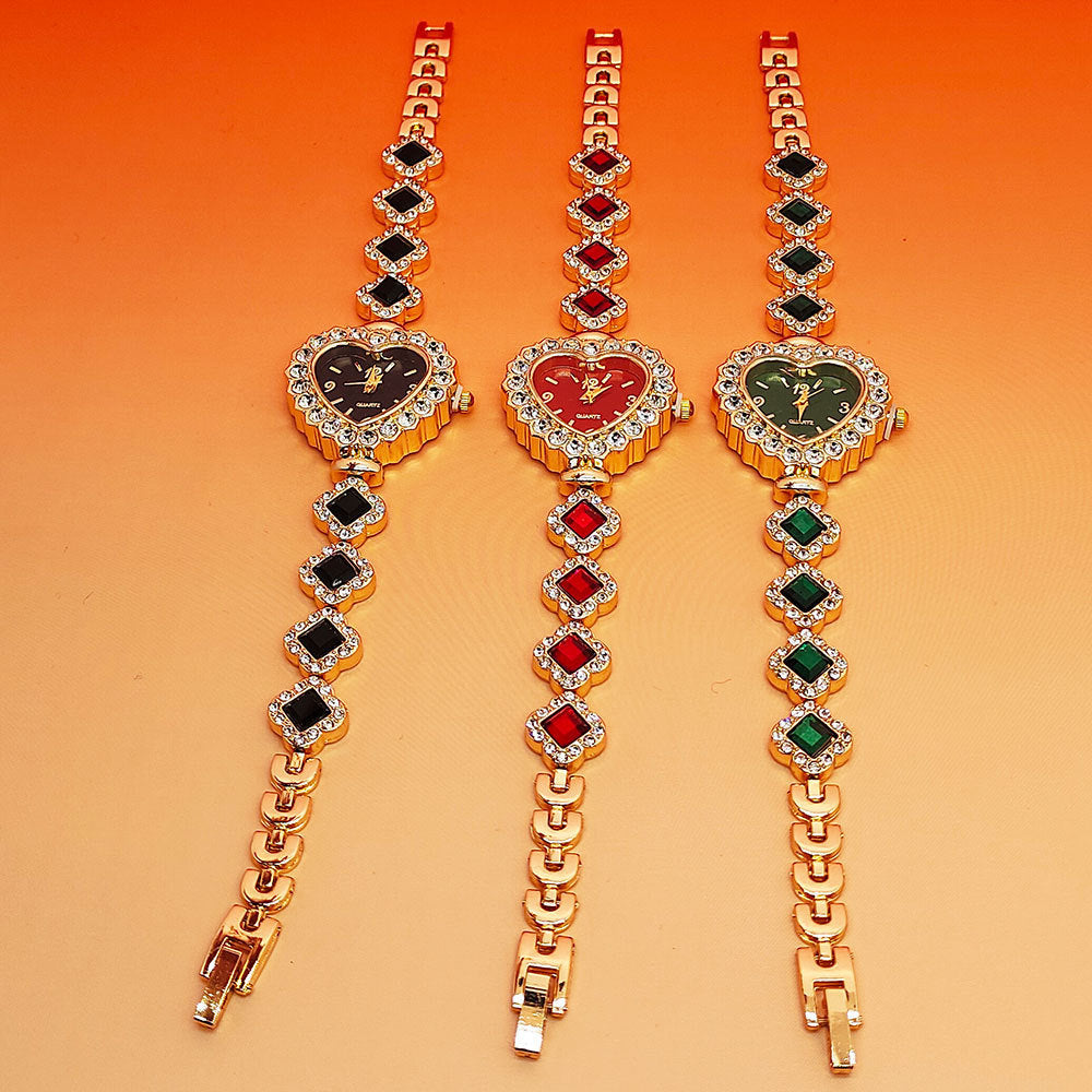 Fashion Love Shape Bracelet Watch Set Diamond Colored Heart