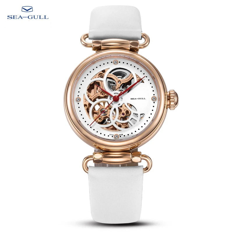 Fashion Women's Watch Leather Strap Waterproof Skeleton Automatic