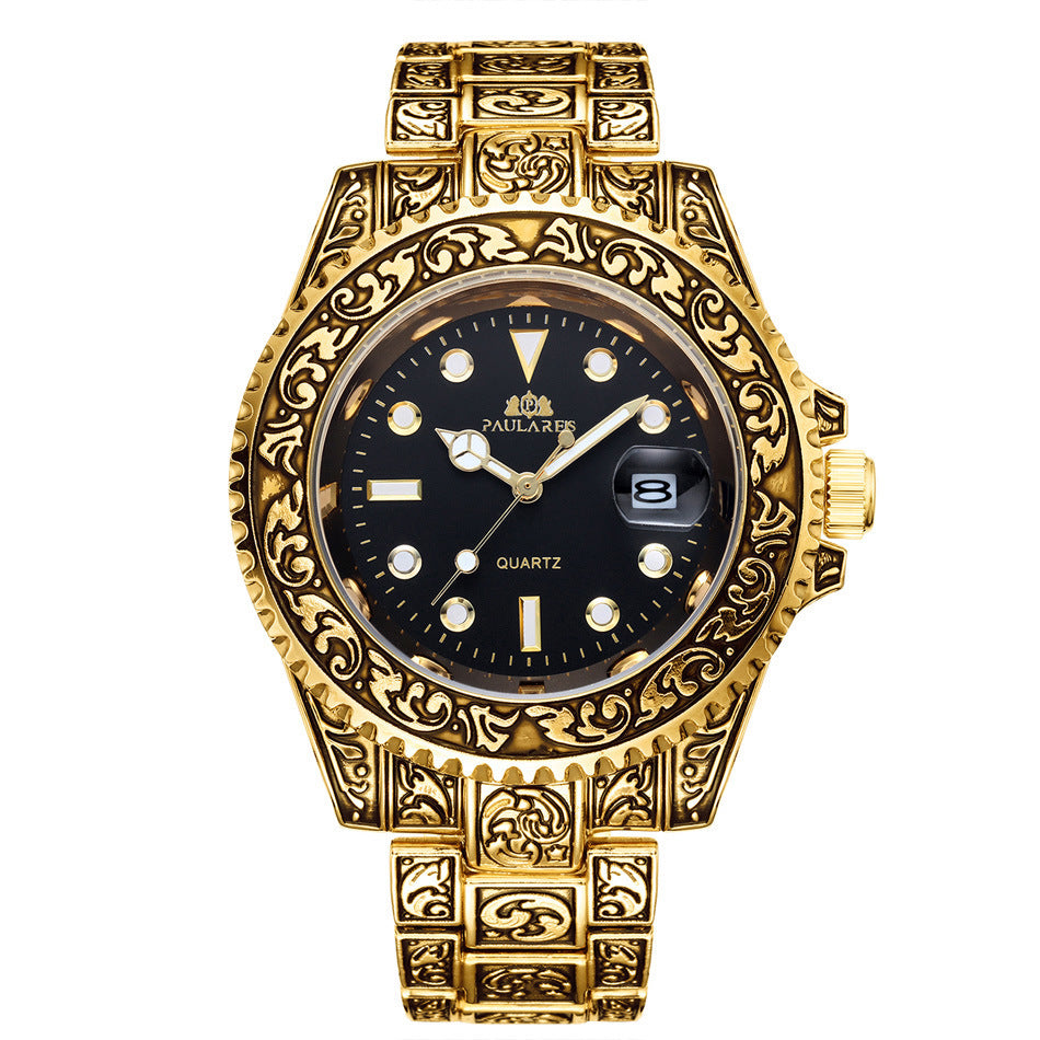 Quartz Carved Water Ghost Calendar Luminous Men's Watch