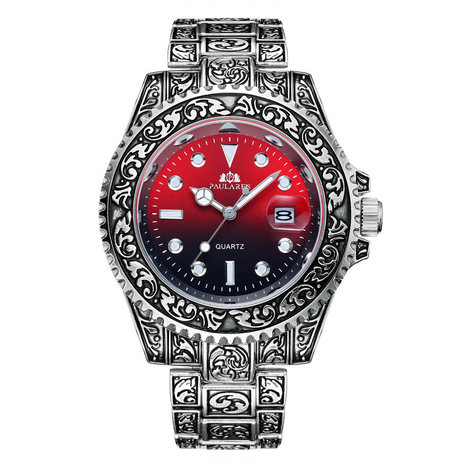 Quartz Carved Water Ghost Calendar Luminous Men's Watch