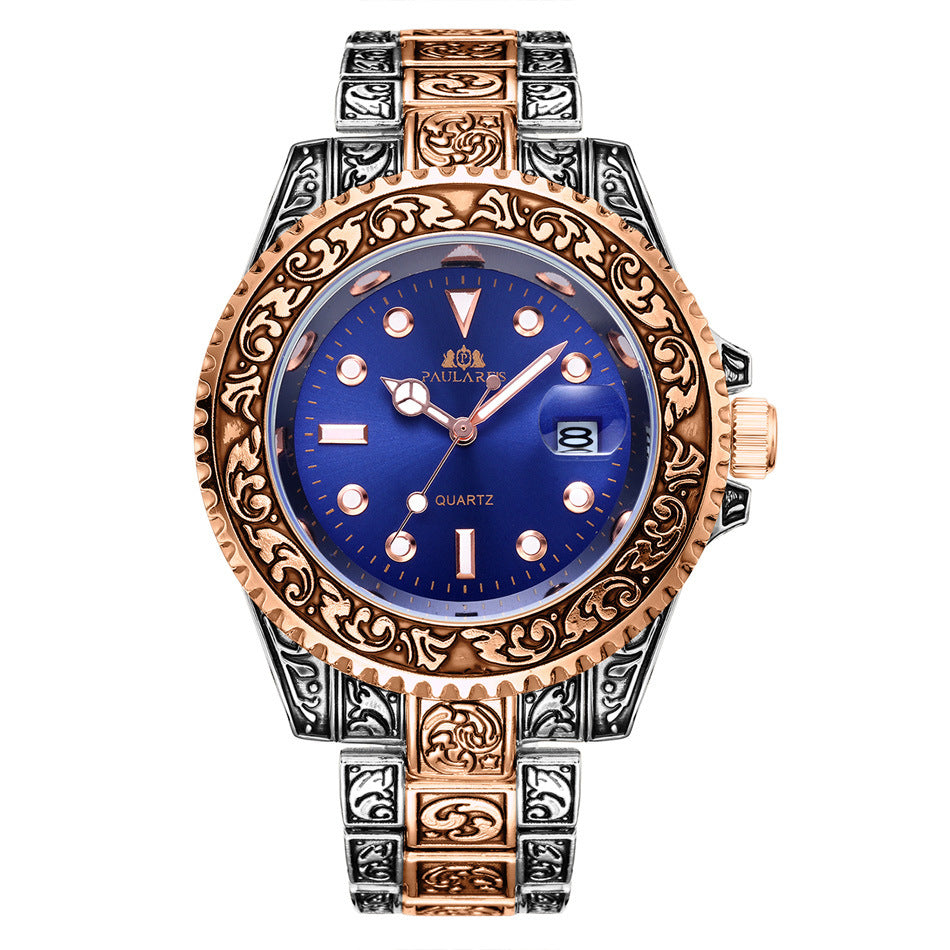 Quartz Carved Water Ghost Calendar Luminous Men's Watch