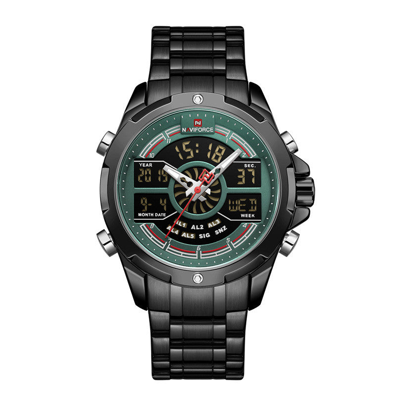 Dual Display Movement Luminous Week Calendar Chronograph Multi-function Men's Watch