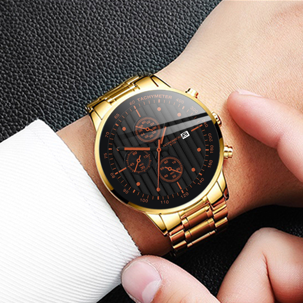 Junior High School Students Steel Band Three-eye Quartz Watch Men's Watch