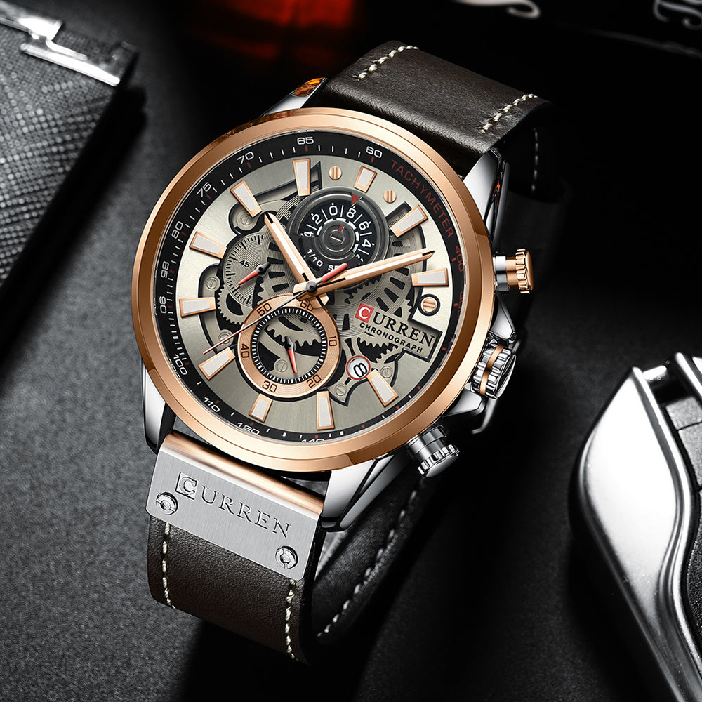 Waterproof Quartz Multifunctional Men's Calendar Belt Watch