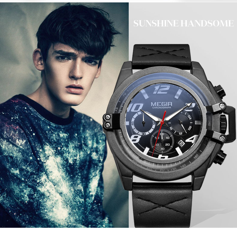 Watch Multifunctional Chronograph Sports Calendar Quartz Watch Waterproof Men's Watch