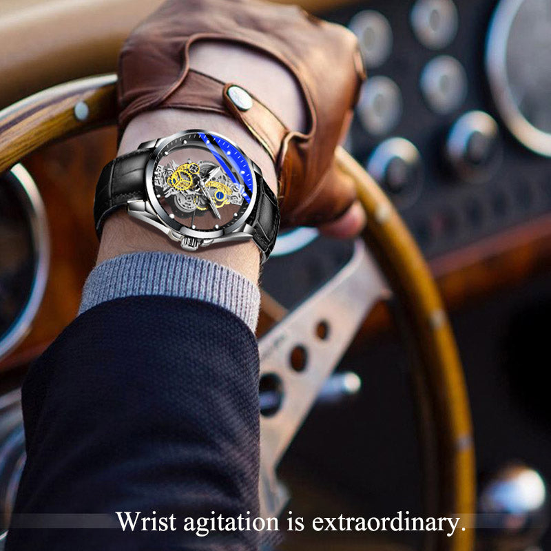 Men Watch Skeleton Automatic Quartz Watch Gold Skeleton