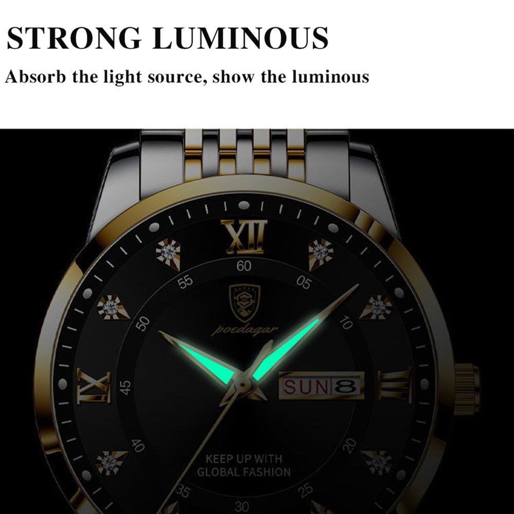 Men Watch Stainless Steel Top Quality Luxury Push Button