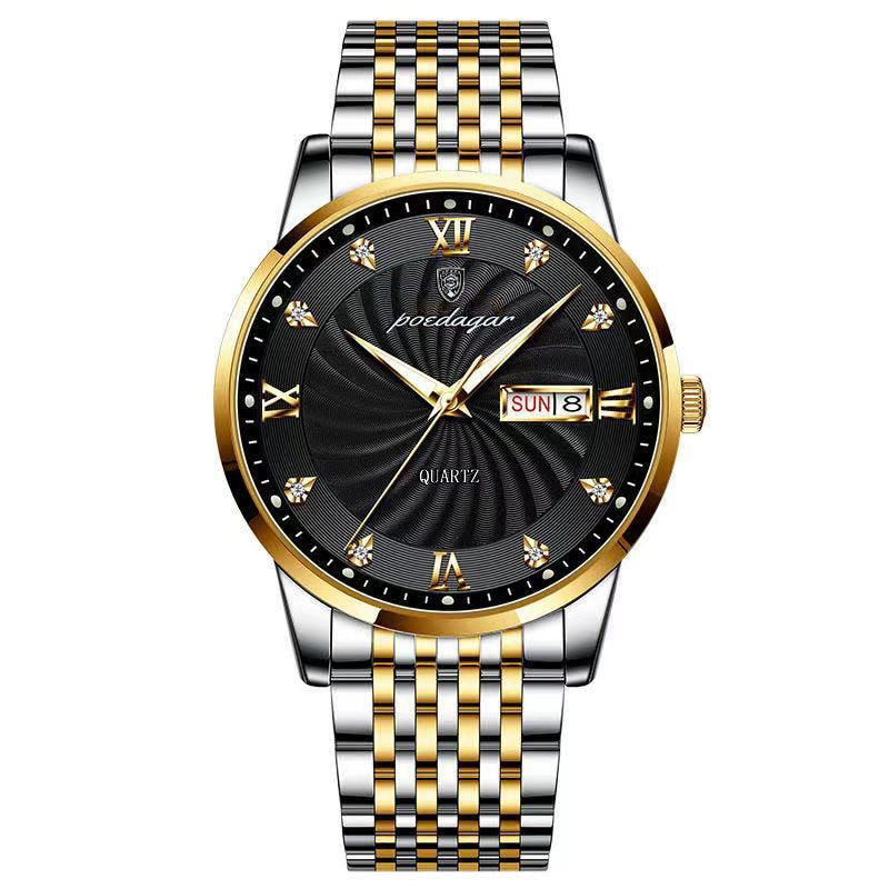 Men Watch Stainless Steel Luxury Push Button