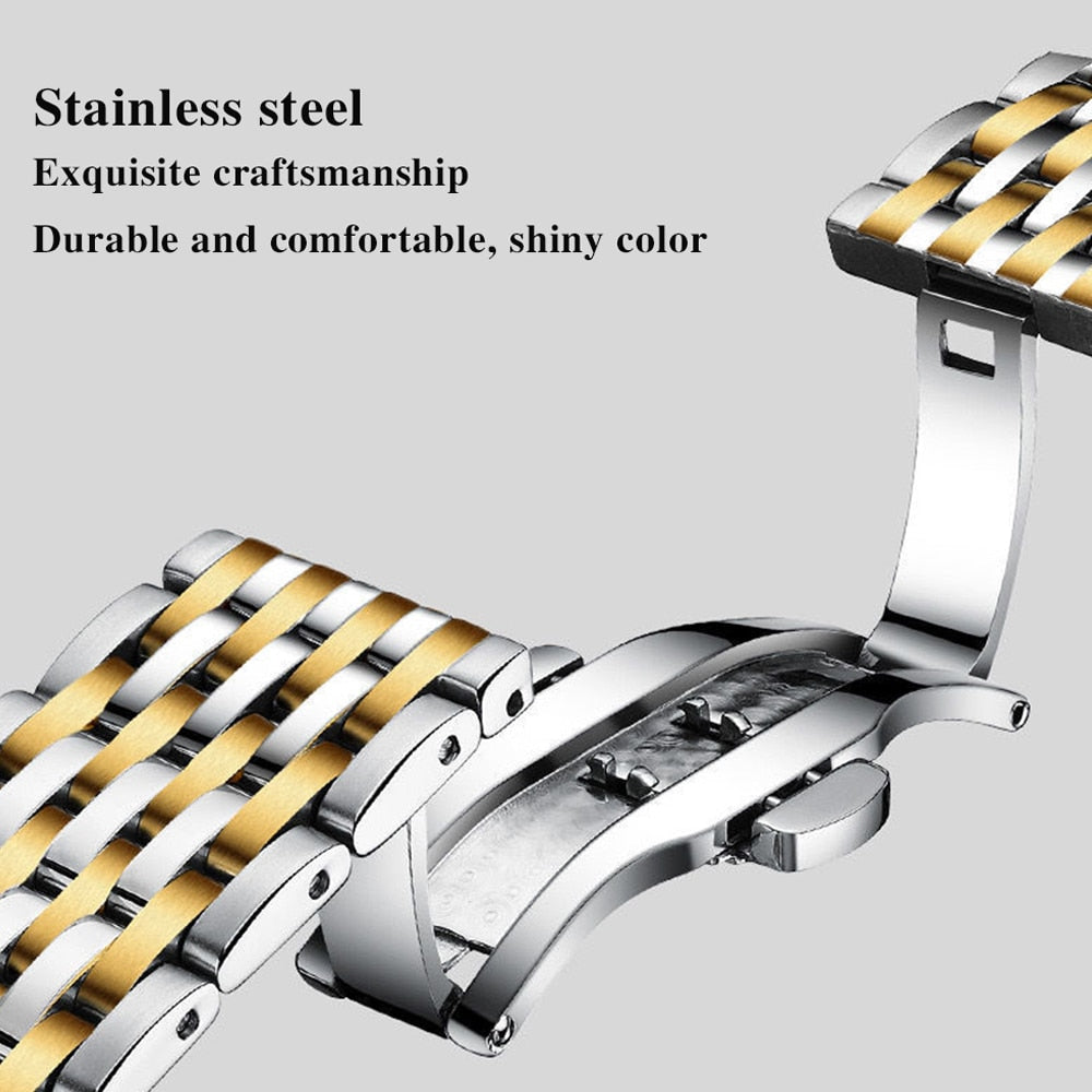Men Watch Stainless Steel Luxury Push Button