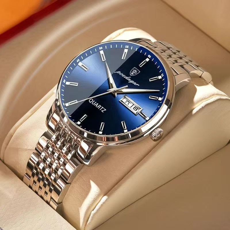 Men Watch Stainless Steel Top Quality Luxury Push Button