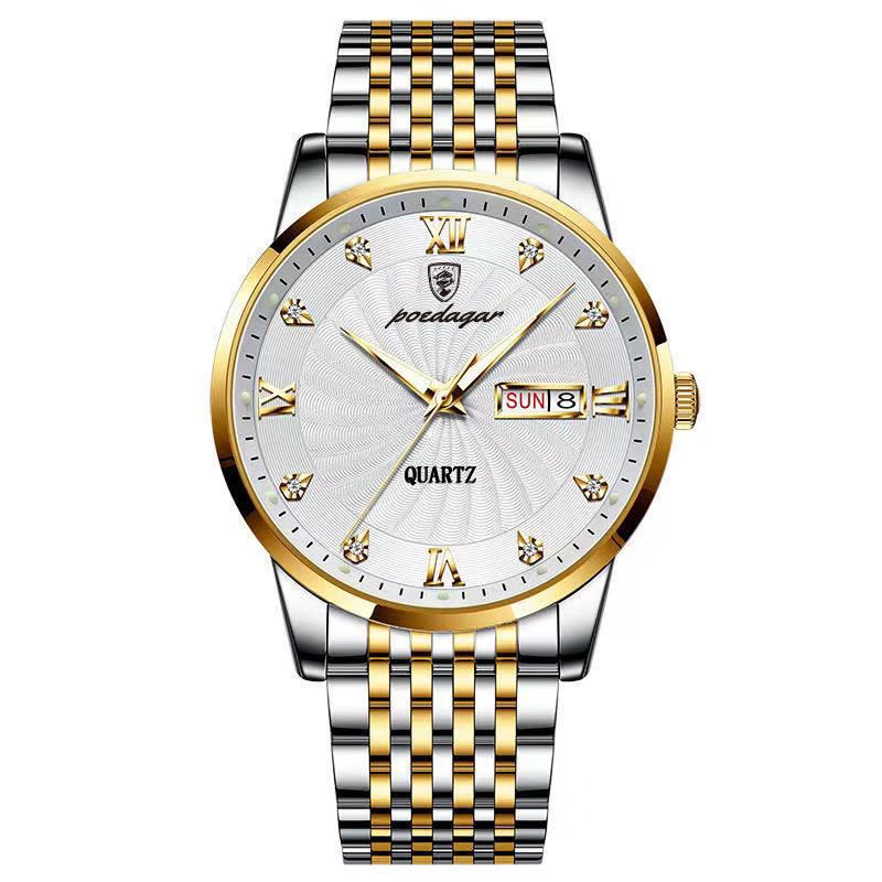 Men Watch Stainless Steel Luxury Push Button