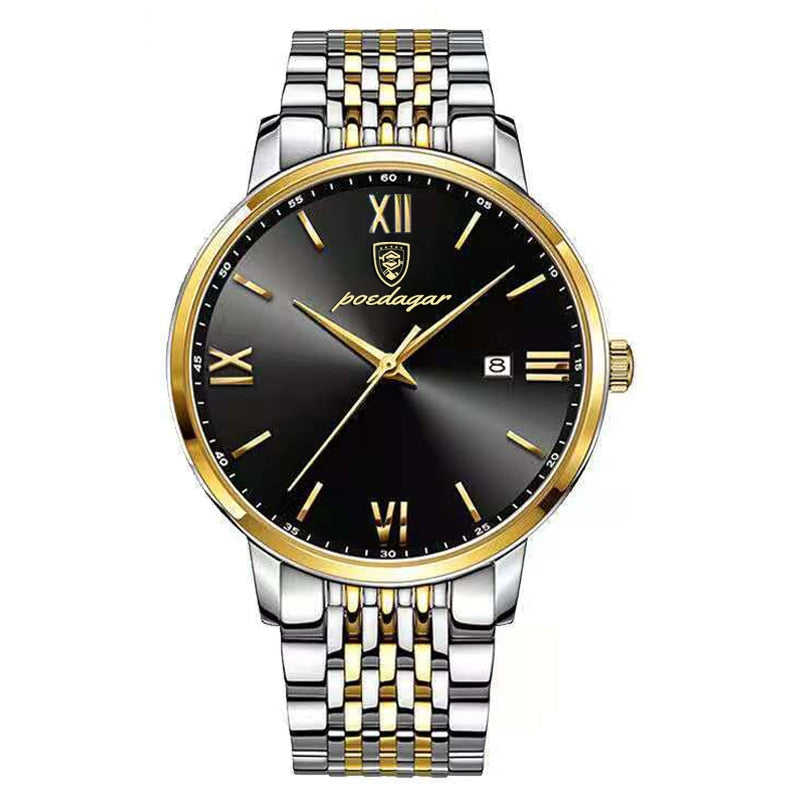 Men Watch Stainless Steel Luxury Push Button