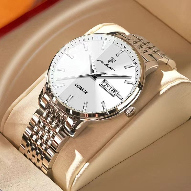 Men Watch Stainless Steel Top Quality Luxury Push Button