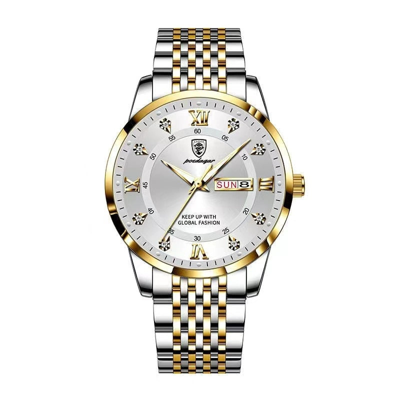 Men Watch Stainless Steel Luxury Push Button