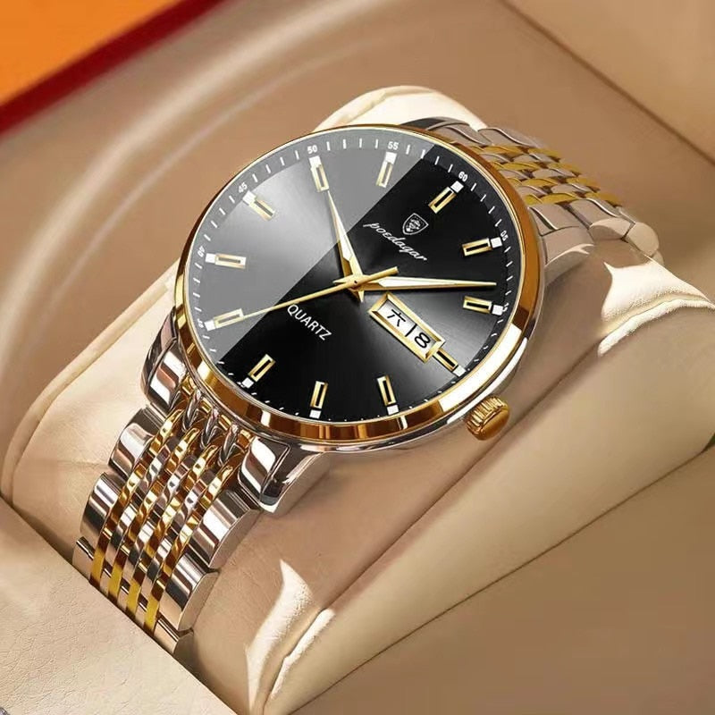 Men Watch Stainless Steel Top Quality Luxury Push Button