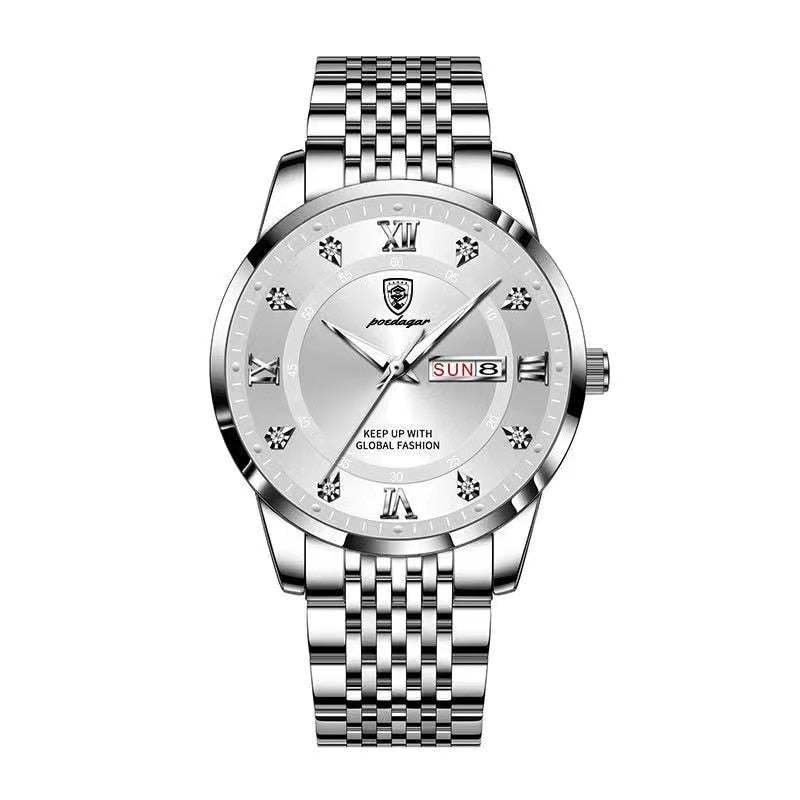 Men Watch Stainless Steel Luxury Push Button