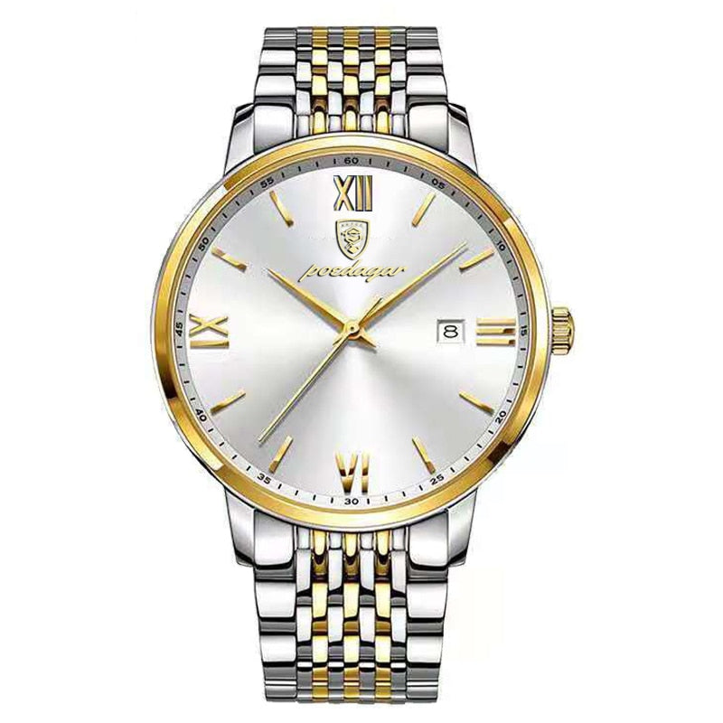 Men Watch Stainless Steel Luxury Push Button
