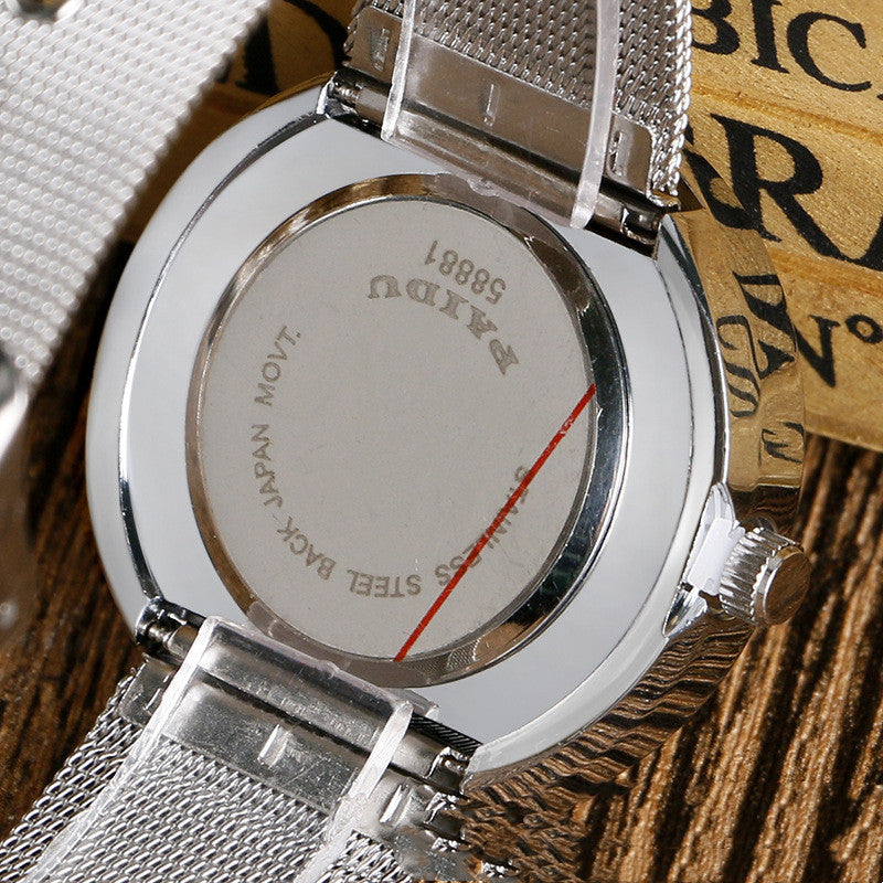 Korean Version Trendy Men's Fashion Alloy Mesh Strap Watch