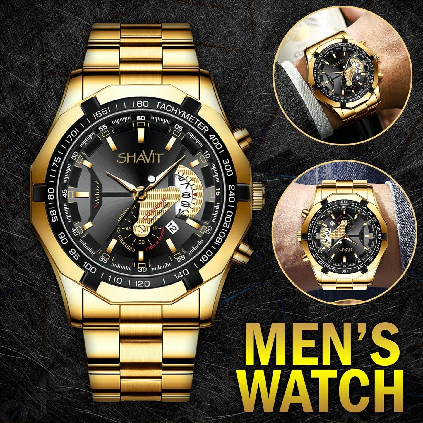 Gold Men's Watch Classic Stainless Steel Quartz Luxury Gift Wristwatch For MEN