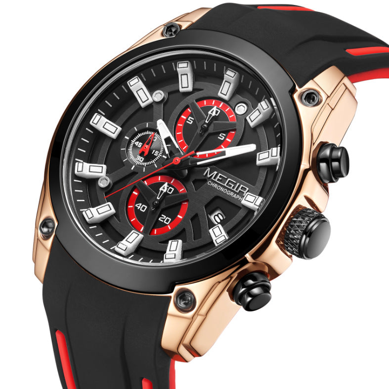 Multifunctional Chronograph Sports Silicone Men's Quartz Sports Watch