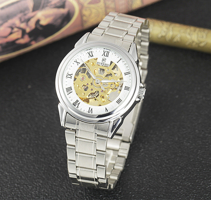 Double-sided hollow automatic mechanical watch