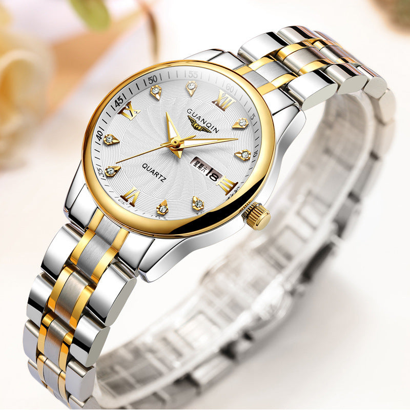 Quartz watch with steel belt for ladies