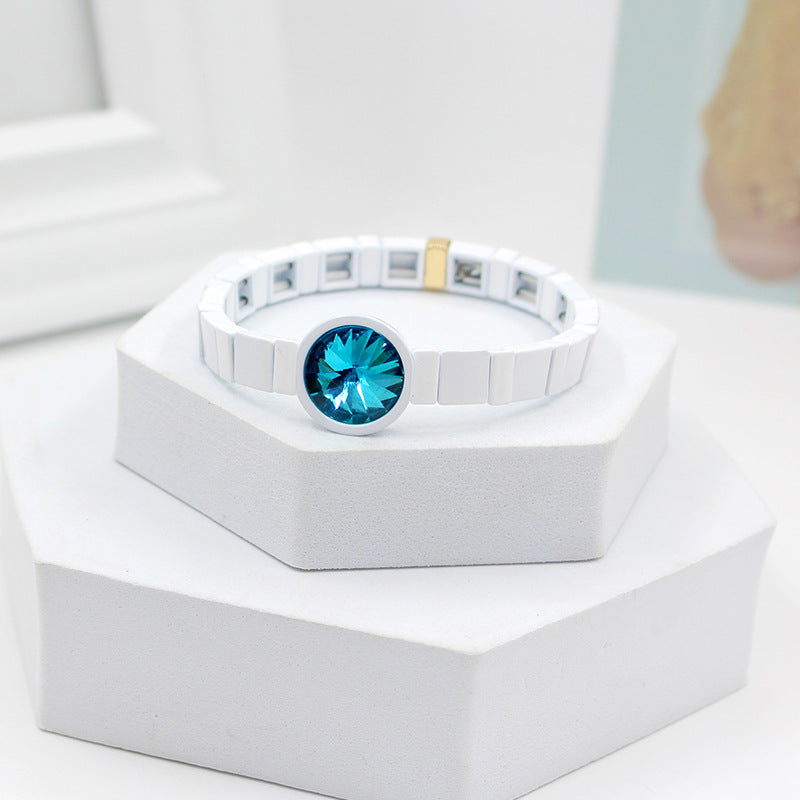 Enamel Bracelet Crystal Stone Elastic Cord Watch