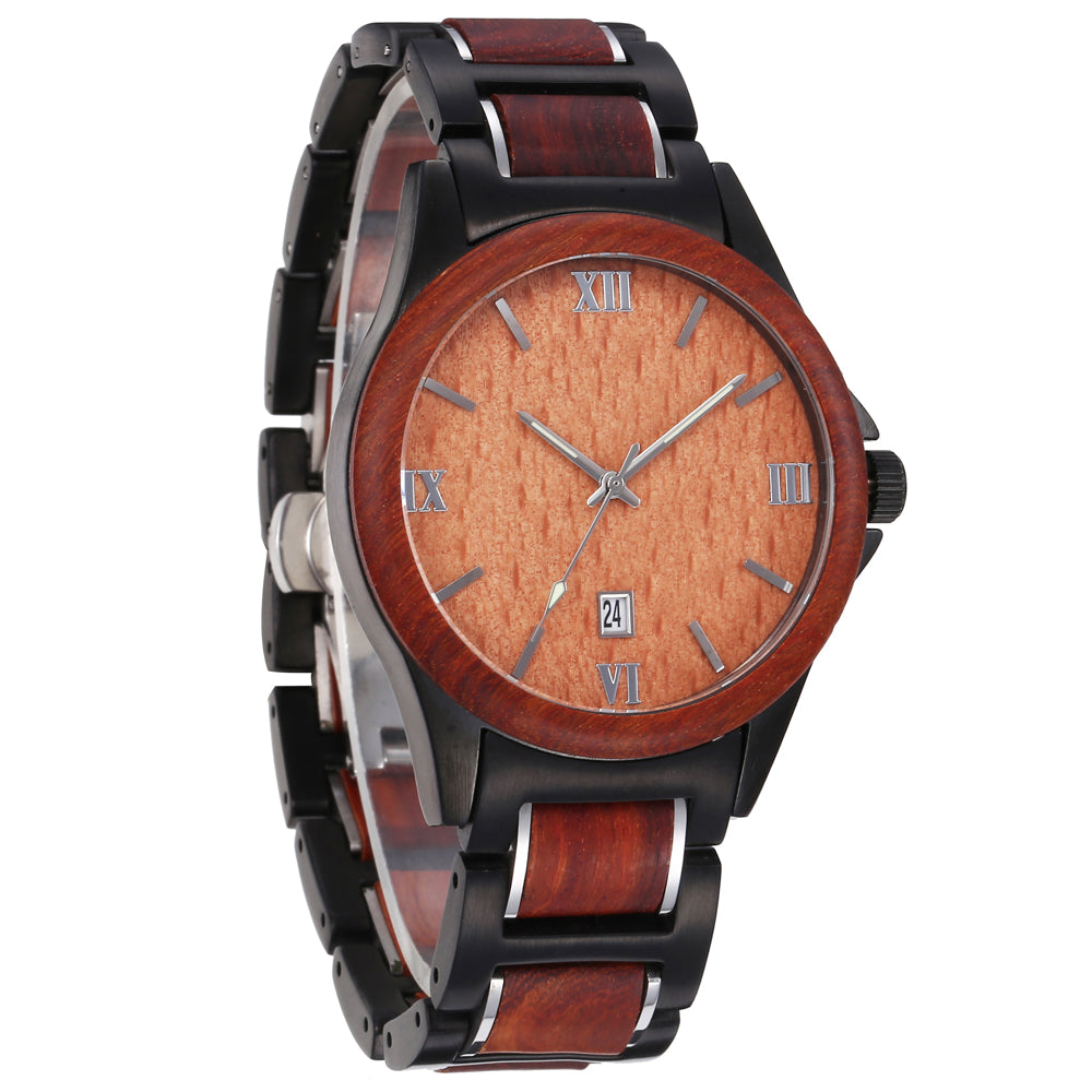 Men Quartz Sandalwood Watch Black