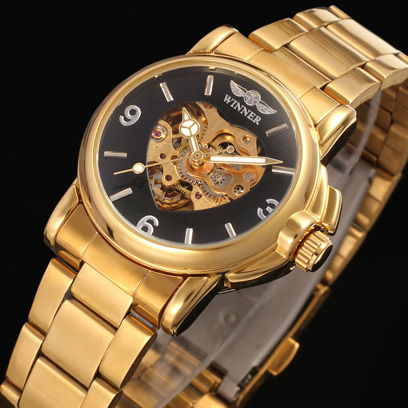 Gold skeleton automatic mechanical watch