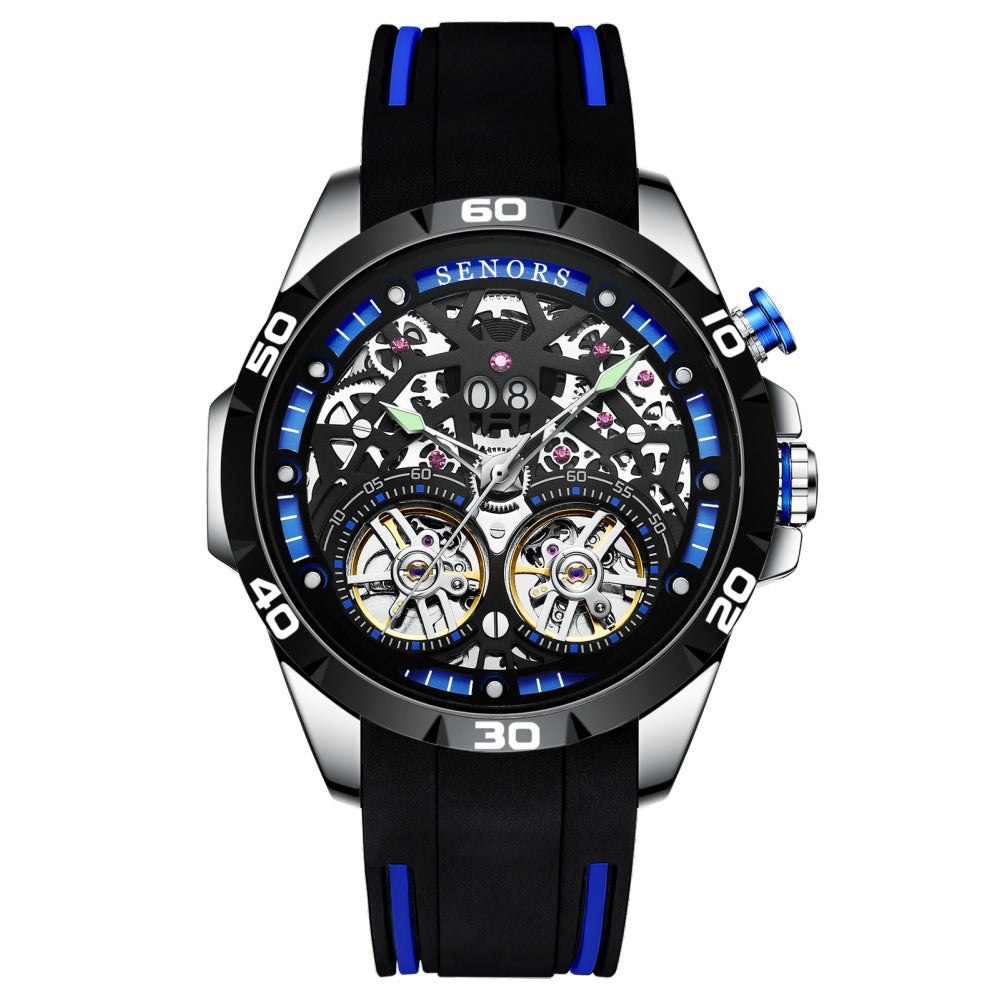 Double tourbillon mechanical skeleton watch