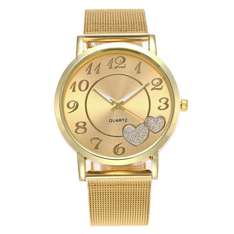 Heart-shaped gold alloy mesh belt watch ladies