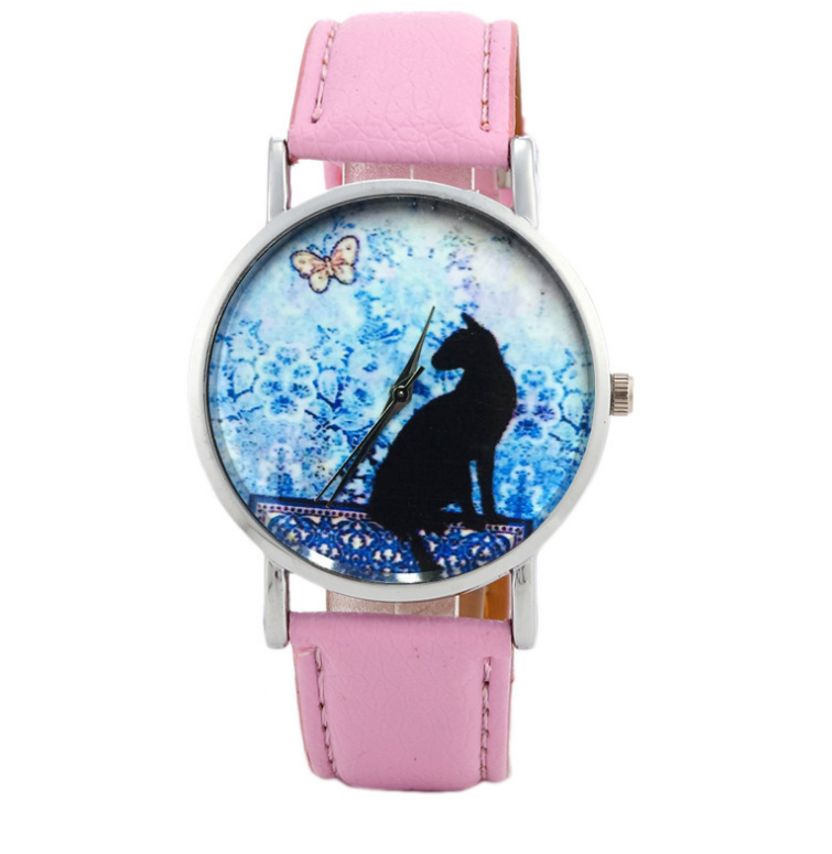 Watch Women Quartz Clock Women Brand Fashion Print Cat Pattern