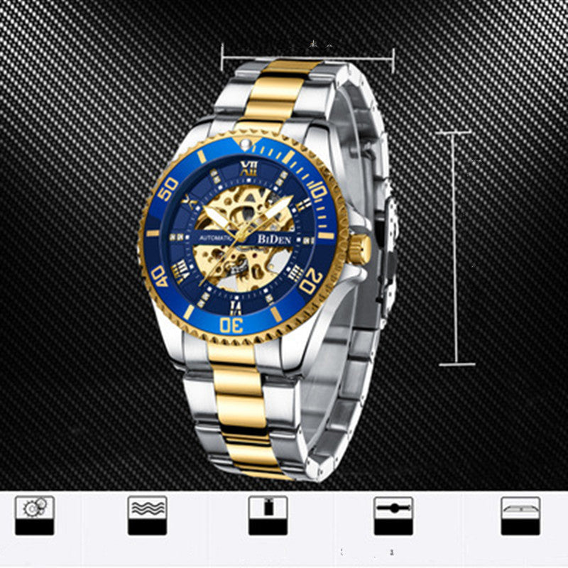 Mechanical Hollow Waterproof Luminous Steel Band Watch