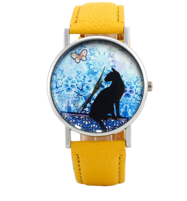 Watch Women Quartz Clock Women Brand Fashion Print Cat Pattern