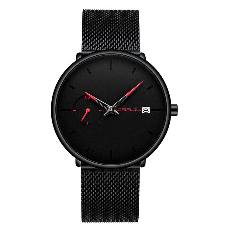 Men's minimalist analog quartz date bracelet watch with Milan stainless steel mesh belt