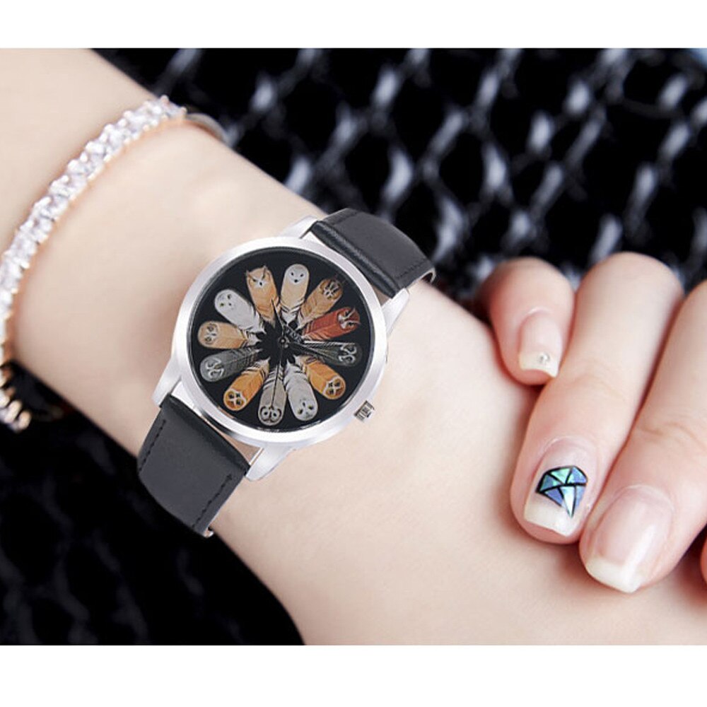 Fashion Student Quartz Cute Owl Feather Watch