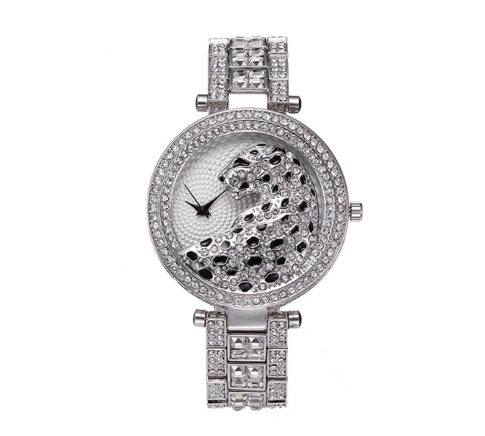 Cheetah with diamond band ladies watch hand