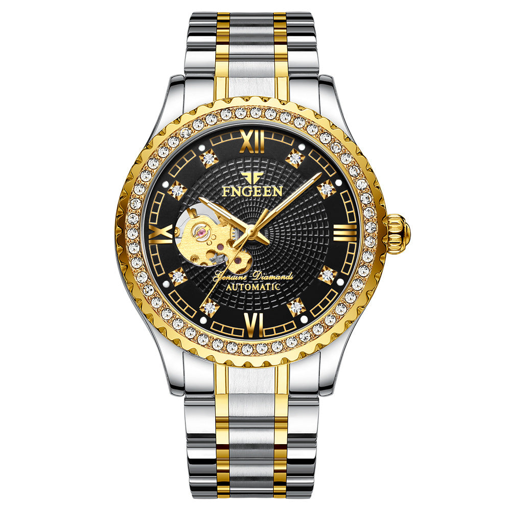 Mechanical Watch Automatic Waterproof Diamond Men's Fashion Watch Gold Watch Hollow Men's Watch