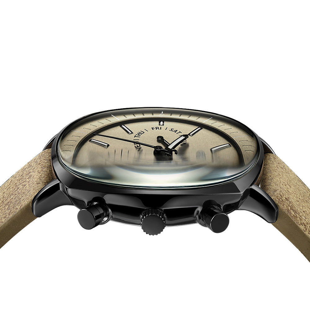 Simple large dial quartz waterproof belt men's watch