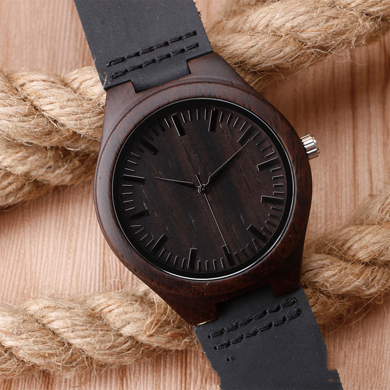 Black Wood Case Wood Belt Casual Quartz Watch