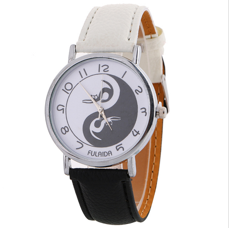 Women watch Yin-Yang Cute Cat Printed Faux Leather Band