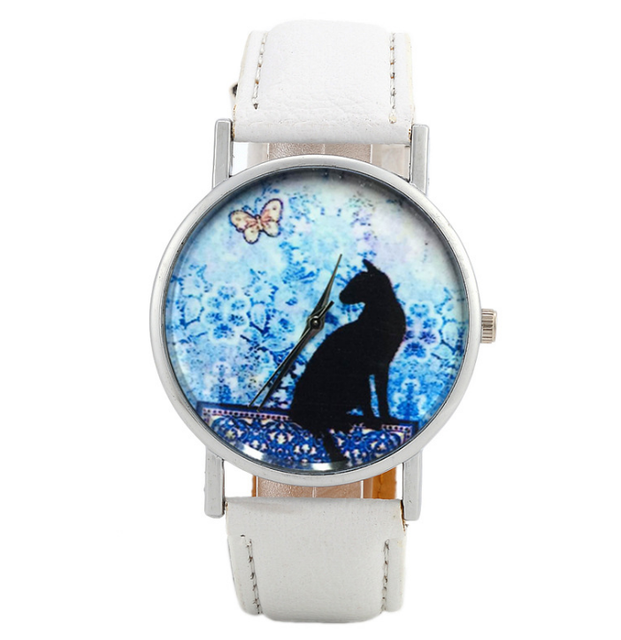 Watch Women Quartz Clock Women Brand Fashion Print Cat Pattern