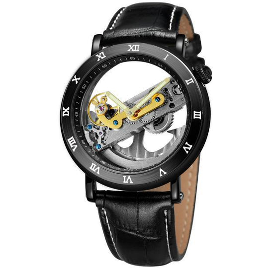 Men's Automatic Mechanical Watch Black All Steel Transparent